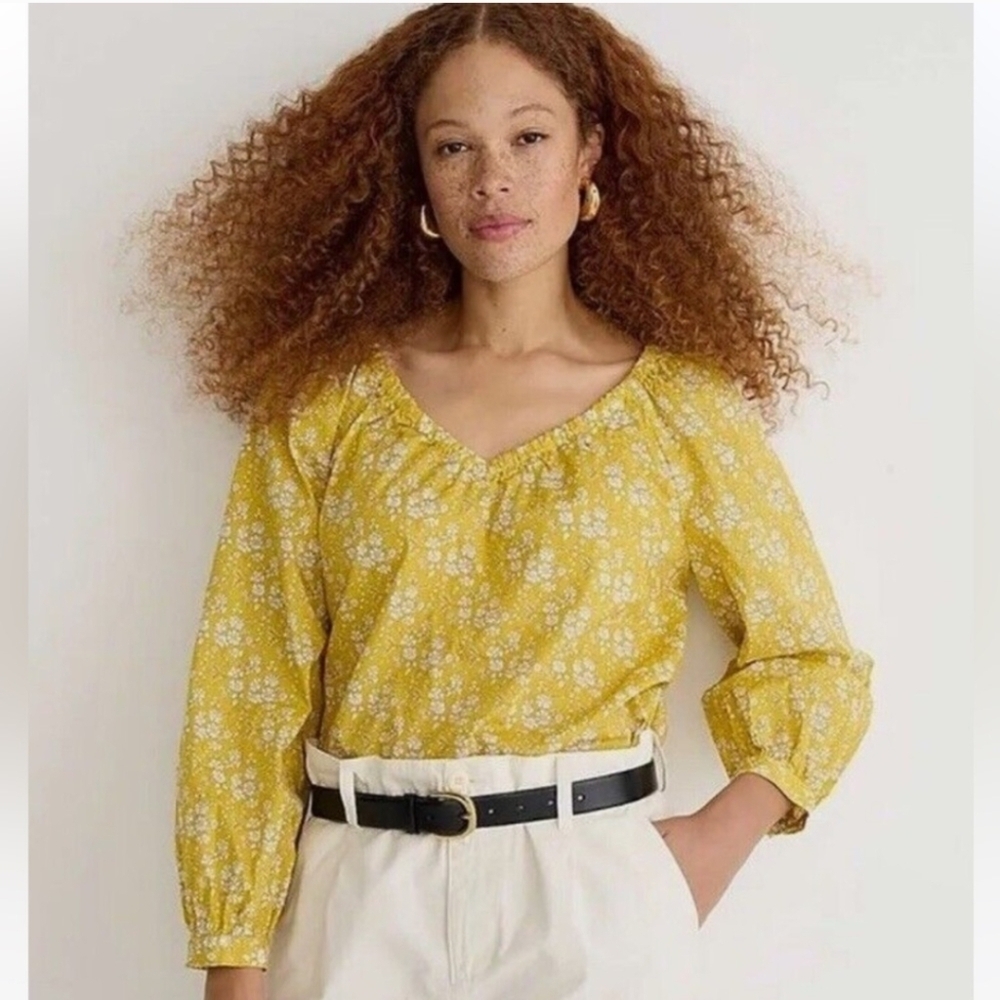 J. Crew Liberty Romantic V Neck Top In Capel Floral Organic Cotton